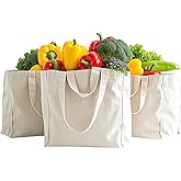 ZZCJAY Canvas Grocery Bag 3 Pack, Reusable Grocery Bags with Long Shoulder Strap and Short Handle | Heavy Duty Canvas Grocery Bag | Foldable & Washable | Idea for Home & Shopping