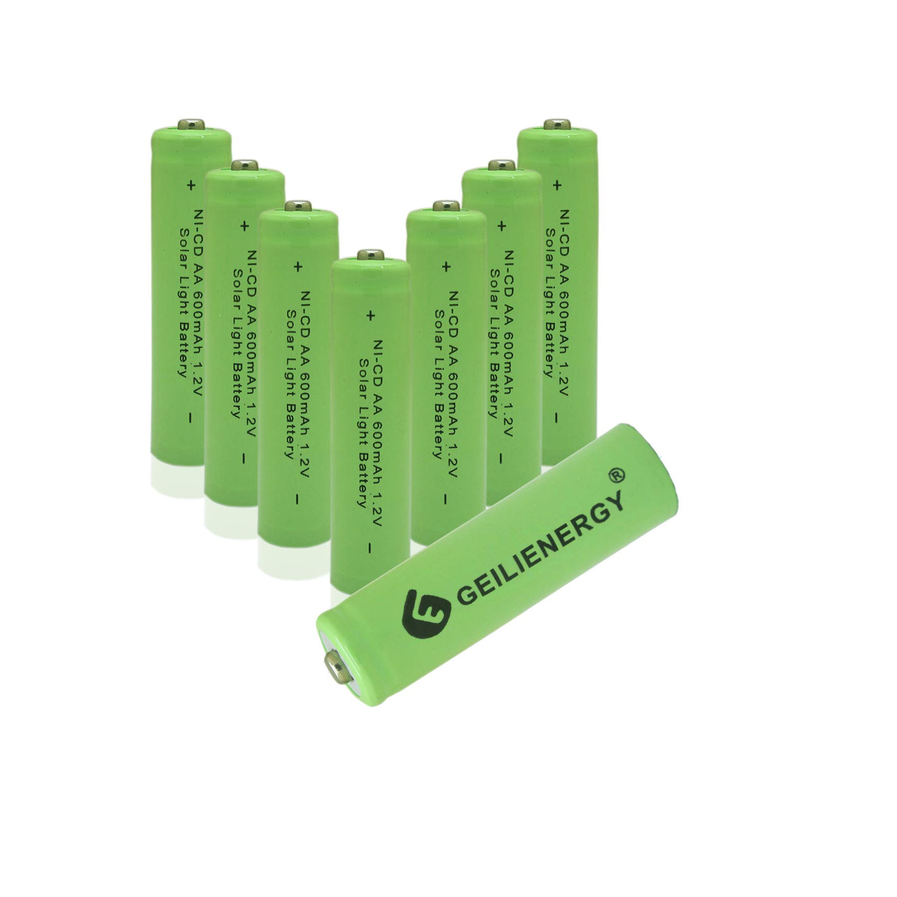 GEILIENERGY AA Size Nicd AA 600mah 1.2V Rechargeable Battery for Solar Light Solar Lamp Green Color (Pack of 8)