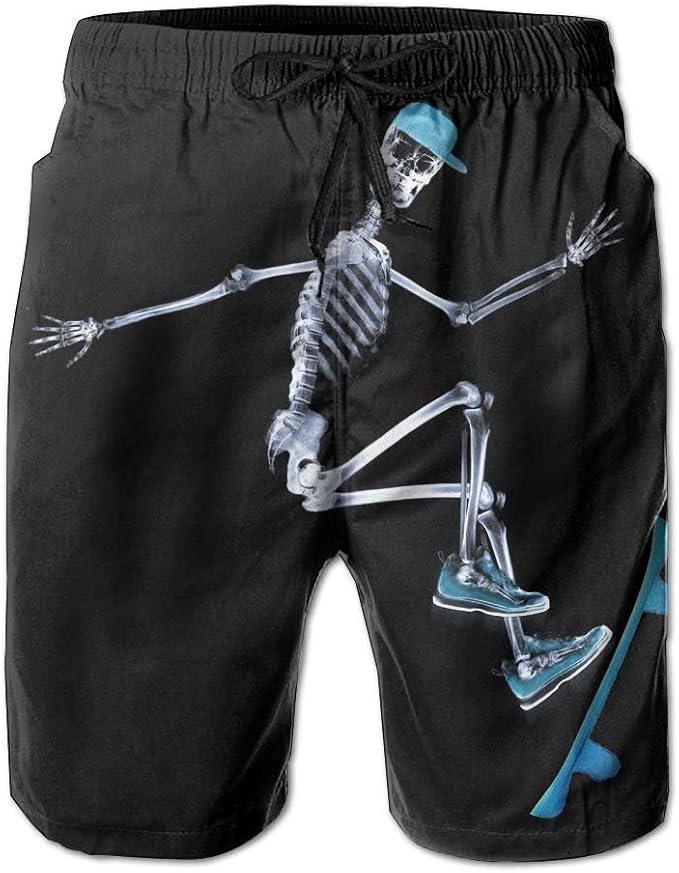 XJPB Swim Shorts Skeleton Skater Men's QuickDry Beach Shorts
