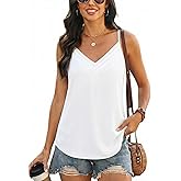 CiCiBird Women's Pleated V Neck Cami Tops Flowy Spaghetti Strap Tank Tops Dressy Casual Summer Sleeveless Blouses