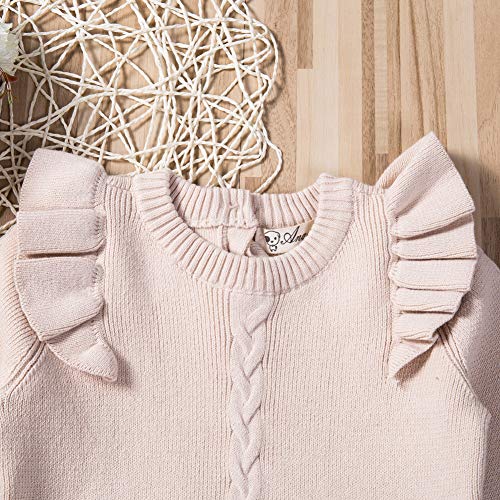 mlpeerw Toddler Baby Girl Knitted Dresses Kids Solid Ruffle Long Sleeve One Piece Dress Fall Winter Warm Sweater Outfits (Beige,3-6 Months) - Thumbnail 3