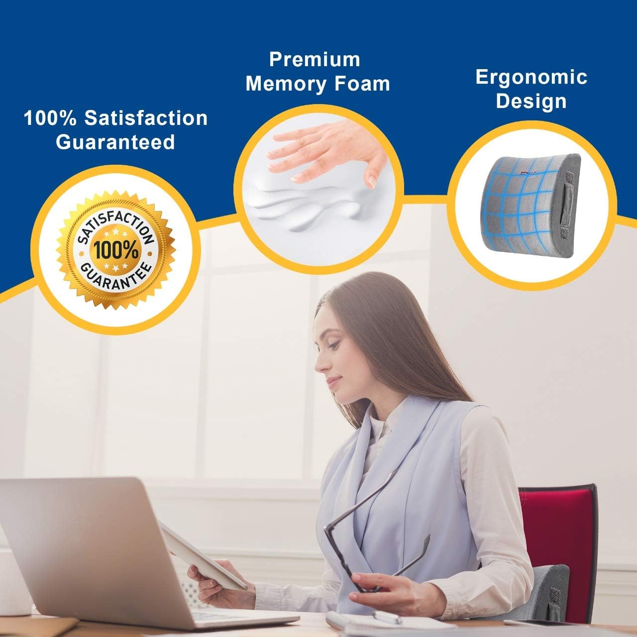Lumbar Pillow Back Pain Support - Seat Cushion For Car or Office Chair | Memory Foam, Lower Back Pain Relief, Improve Your Posture, Protect & Soothe Your Back| Adjustable Extender Strap, Velvet Grey: Home & Kitchen