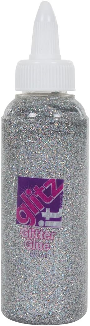 Glitz ItGlitter Glue, Laser Silver, 120ml, Twist Nozzle Bottle, Ideal Kids Craft, Shimmer Glue for Art & Craft Projects, Wedding Invitations, Card Making, Art Set