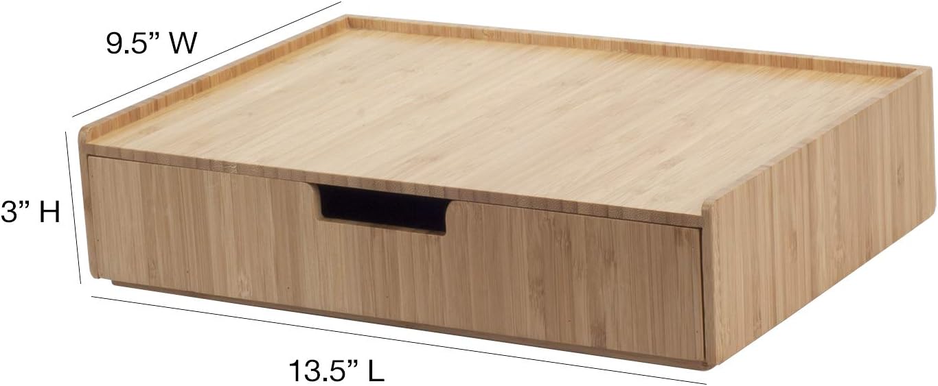 Bamboo Telephone Stand with Drawer Stackable Storage Solution for Office Products Pens, Pencils, Scissors, Notepads, Business Cards and More : Office Products