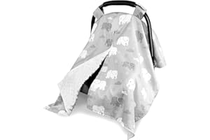 TANOFAR Grey Elephant Baby Car Seat Cover, Universal Fit, Cotton, Polyester, Minky, Not Water Resistant, Protects Baby, Cosy 