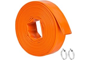 LINEX Pool Backwash Hose 1.5" x 50 FT Heavy Duty Pool Drain PVC Flat Hose for Sump Pump Discharge, Inground Draining Pool Filter, Layflat, Burst Resistant with Clamp (Orange)