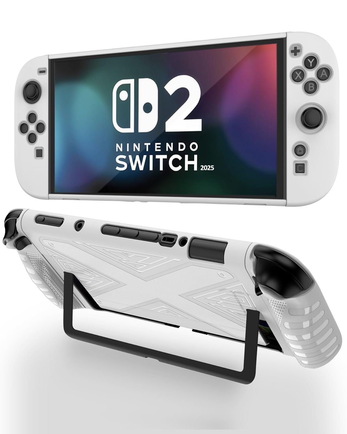 NINKI Silicone Cover for Nintendo Switch 2 2025 Case with Stand,Hard Slim Lightweight Anti-Scratch Full Protective Dockable Switch 2 Controller Case for Nintendo Switch 2 Cover 2025 Accessories,White