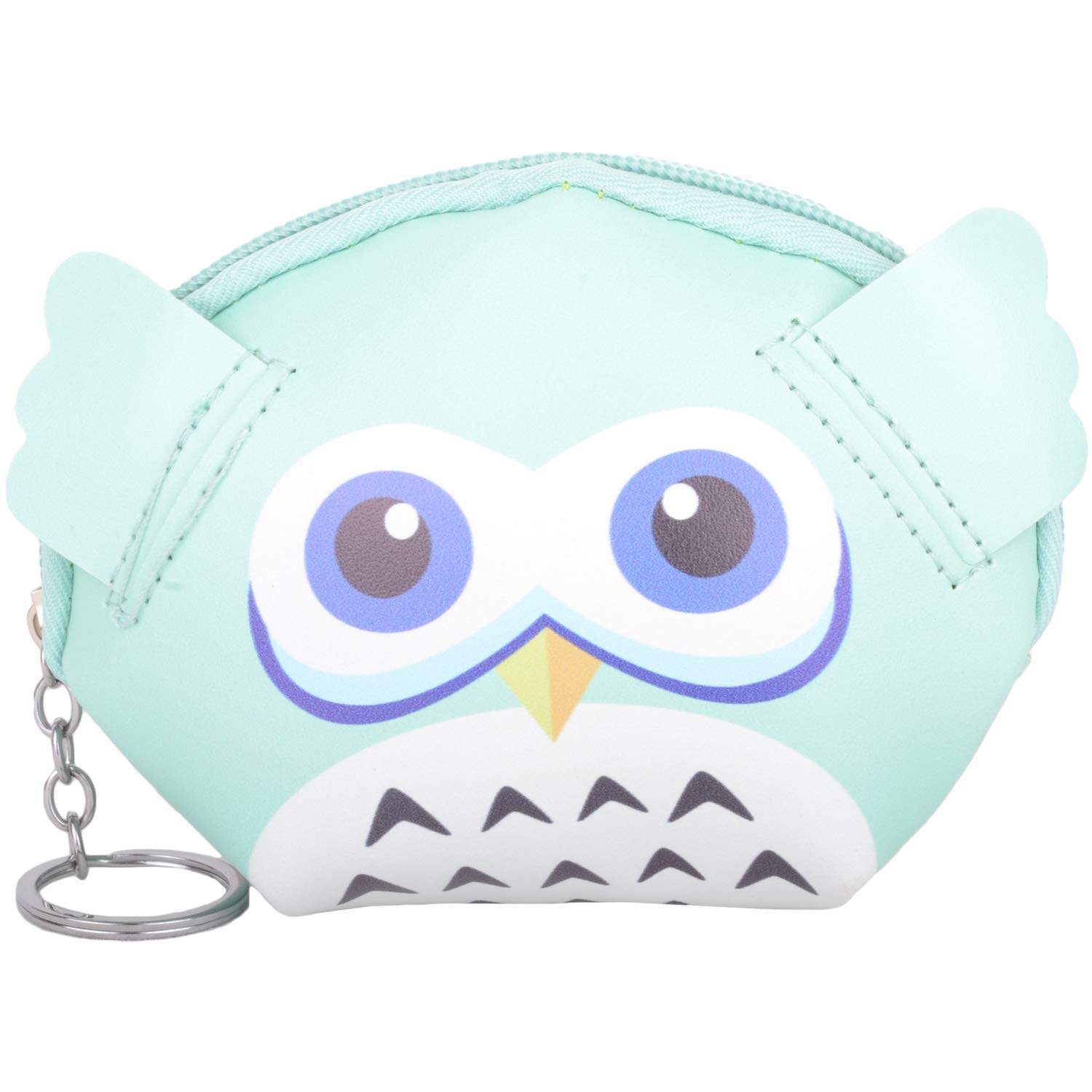 Childrens/Kids/Girls Zip Around Faux Leather Animal Coin Money Holder Purse with Key Ring - Owl