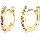 CERSLIMO Small Hoop Earrings for Women | White Gold Plated Sterling Silver Post Cubic Zirconia Huggie Earrings Hypoallergenic Jewelry Gifts