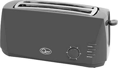 Quest 4 Slice Toaster Grey Extra Wide Long Slots 6 Settings Defrost Reheat