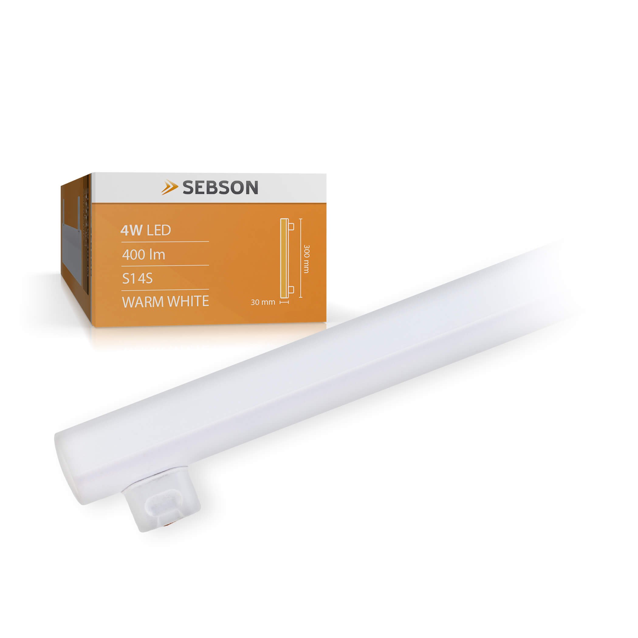 SEBSON S14S LED Light Bulb 4W Warm White 3000K 30cm Length - 35W Replacement for Light Bulb, 400lm, 150º Beam Angle, not dimmable - Tube Lamp ø30 x 300mm