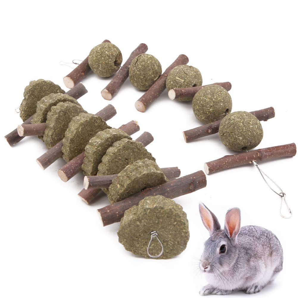 Winterworm 2 Pcs Bunny Hamster Chew Toys for Teeth, Natural Apple Sticks Grass Ball Pet Teeth Grinding Toys Small Pets Accessories for Chinchilla Guinea Pigs Rabbit Mice Gerbil