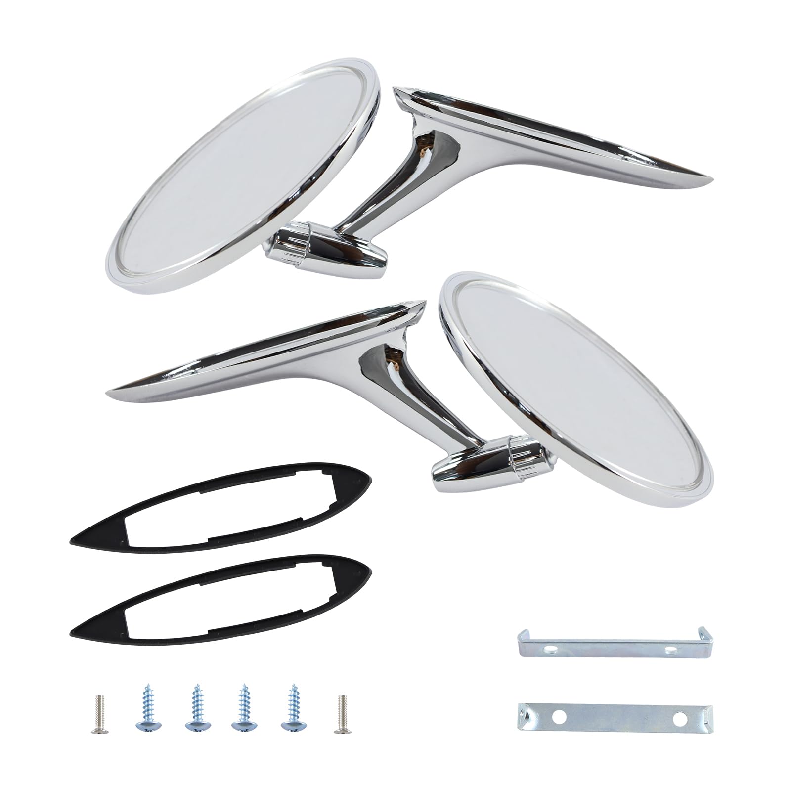 Photo 1 of Round Bowtie Outside Rearview Mirrors Ribbed Base Compatible With 1963 1964 1965 Bel Air Biscayne Impala Corvair Chevelle El Camino Nova