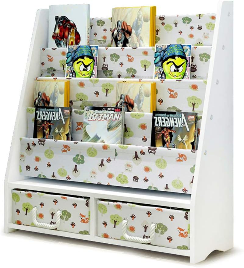 sling bookcase with storage bins