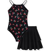 Seanrui Girls One Piece Swimsuits with Mesh Skirt Tanikini Bathing Suit Swimwear 6-14Y