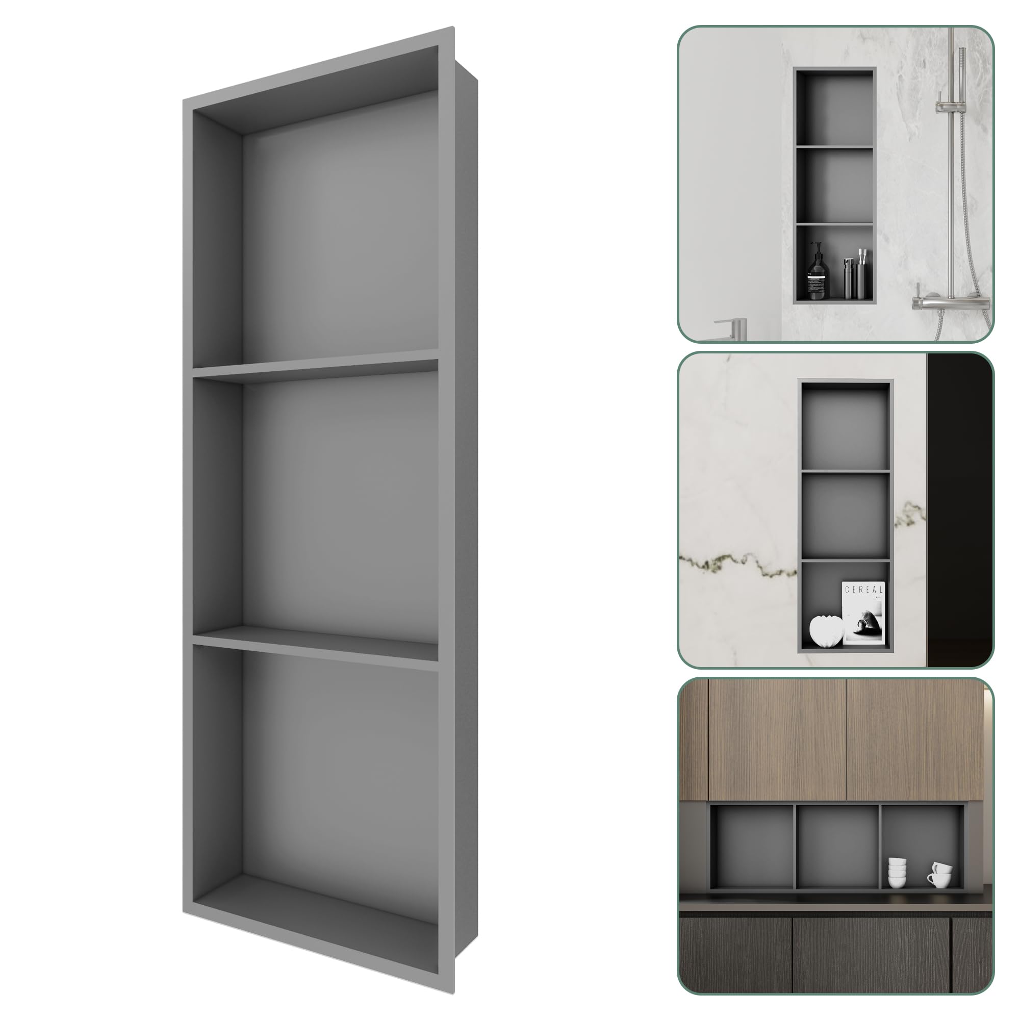 Photo 1 of SUPERFLO Stainless Steel Shower Niche 12" X 36", No Tile Needed Recessed Niche Shower Three Shelves Organizer Bathroom Niche for Bathroom Storage, Bathroom Niche for Shower Wall, Gunmetal Gray