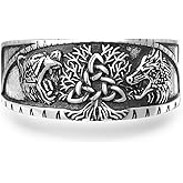 Palpitate Norse Viking Ring 925 Sterling Silver Adjustable Open Ring Runic Jewelry for Men