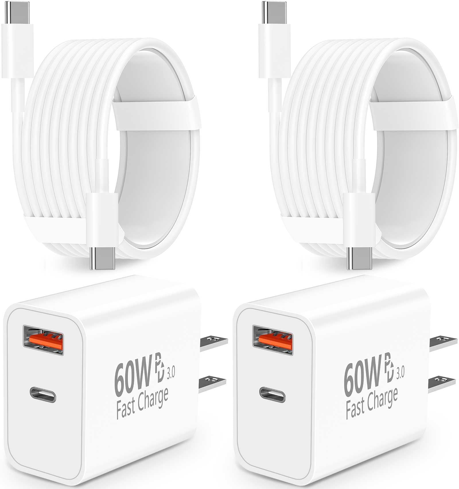 [Apple MFi Certified] iPhone 17 Charger Fast Charging, Rombica 4Pack 60W Dynamic Power Adapter USB-C Chargers PD&QC Type-C Charger + 6FT Type-C Cable for iPhone 17/17 Pro/17 Pro Max/16/15/iPad/AirPods