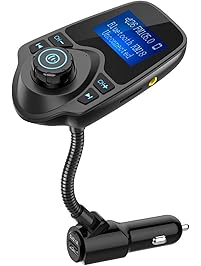 Nulaxy Bluetooth Car FM Transmitter Audio Adapter Receiver Wireless Handsfree Voltmeter Car Kit TF Card AUX 1.44 Display - KM18 Black Matte