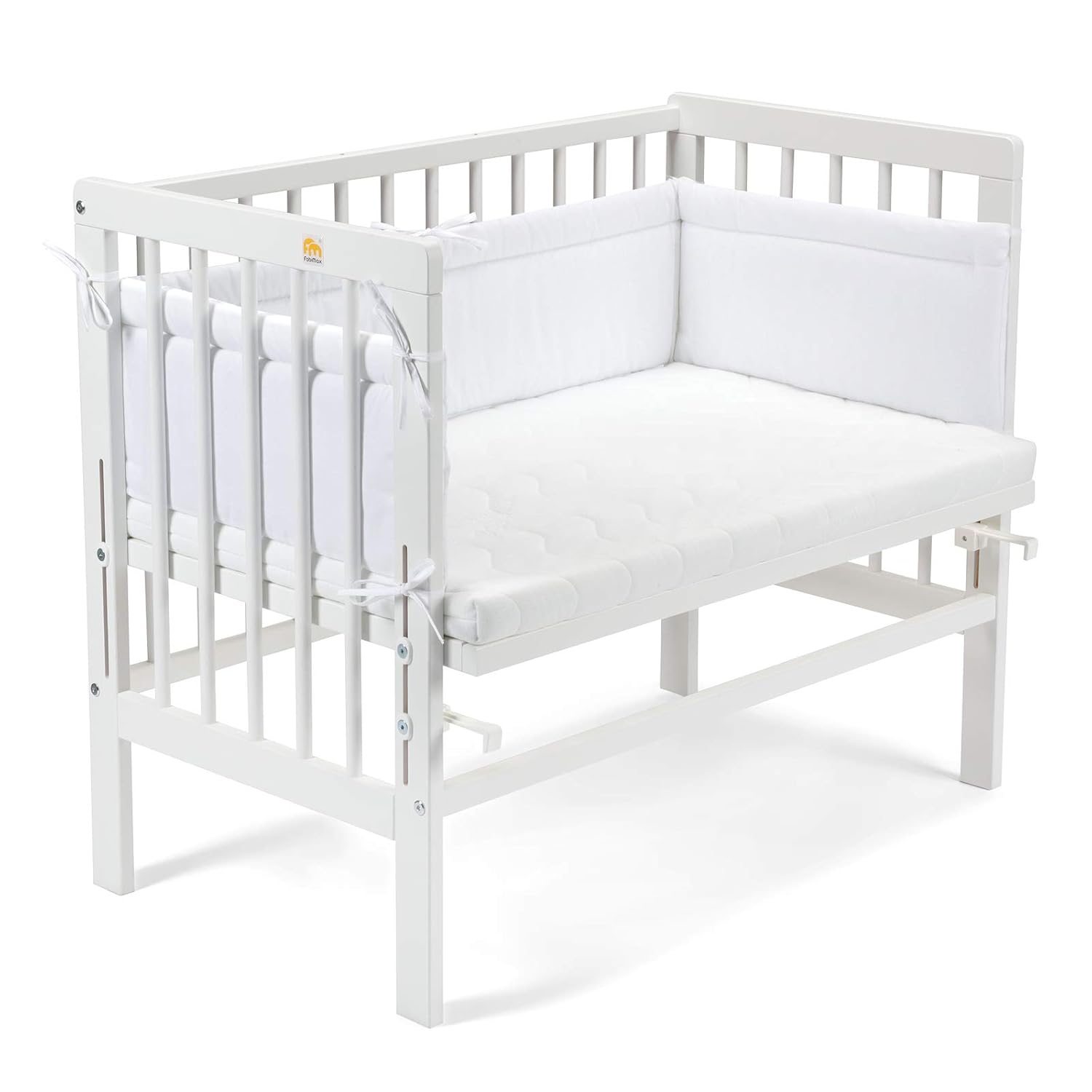 FabiMax 2567 Beistellbett BASIC weiß, inkl. Matratze COMFORT und Nestchen Amelie weiß