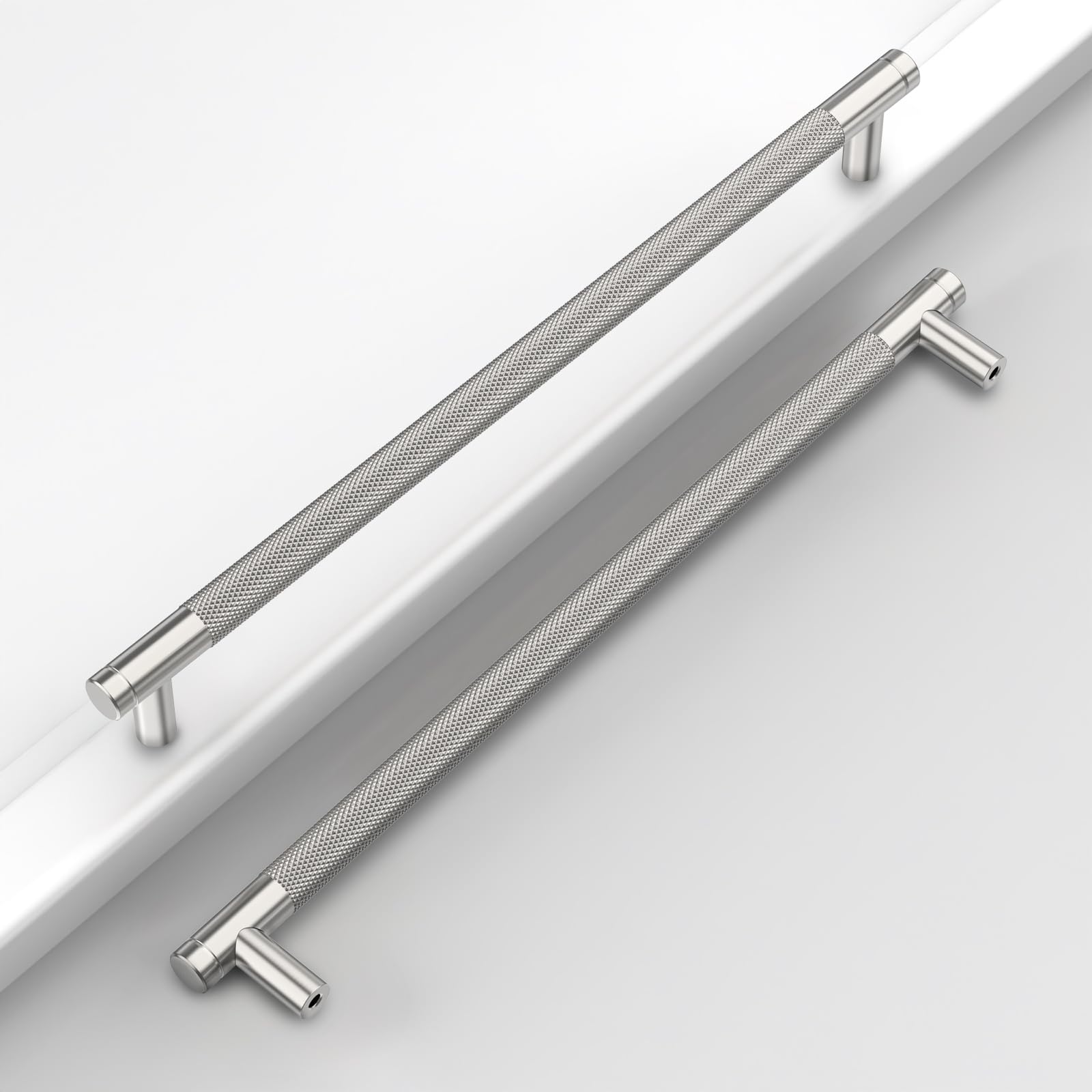 Photo 1 of Coinkoly 10 Pack 10" (254mm) Brushed Satin Nickel T-Shaped Cabinet Pulls: Modern Kitchen Cabinet Hardware, Aluminum & Zinc Alloy, Knurled Finish