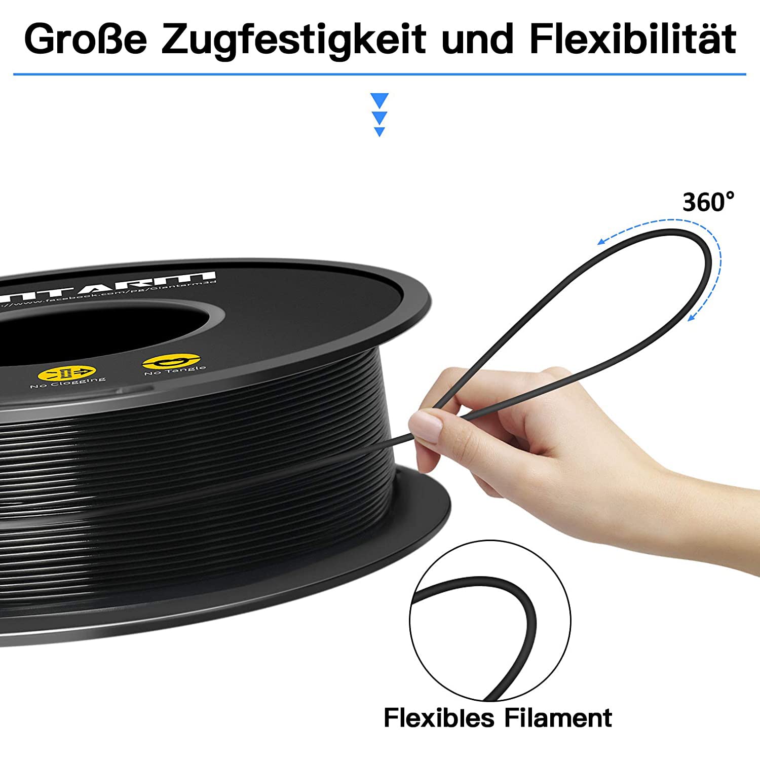 GIANTARM PLA Filament 1.75mm,3D Drucker Filament PLA 1kg,MaBgenauigkeit +/- 0,02mm,3D-Druckmaterialien,PLA Schwarz 4