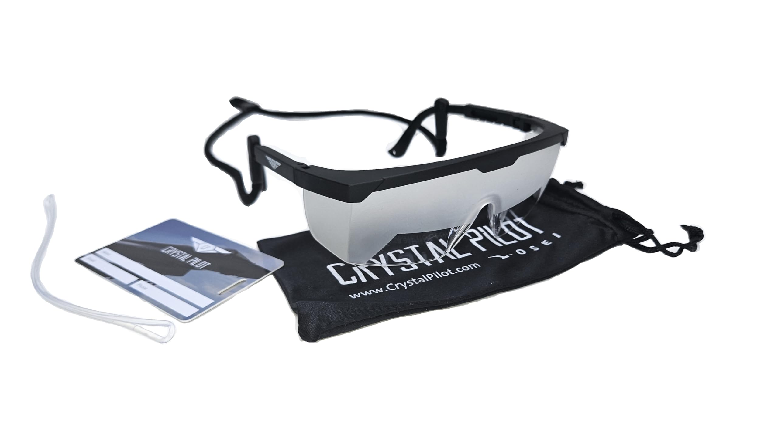 Crystal Pilot IFR Certified Fog goggles with adjustable strap and Bag Tag with Light Gun Signals