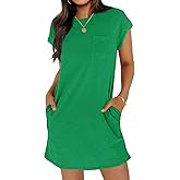 Wenrine Women's Summer T Shirt Dress Casual Short Sleeve Crewneck Loose Fit Mini Dresses with Pockets
