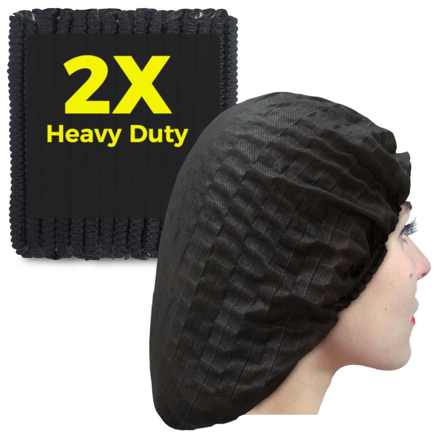 Photo 1 of [100 Count] 2X Heavy Duty Black Hair Nets For Food Service Workers, 21", Disposable Bouffant Caps Hair Nets for Women Work, Food Prep, Manufacturing and Workshop.