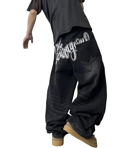 Y2K Men's Cross Patch Embroidered Jeans Hip-hop Street Fashion