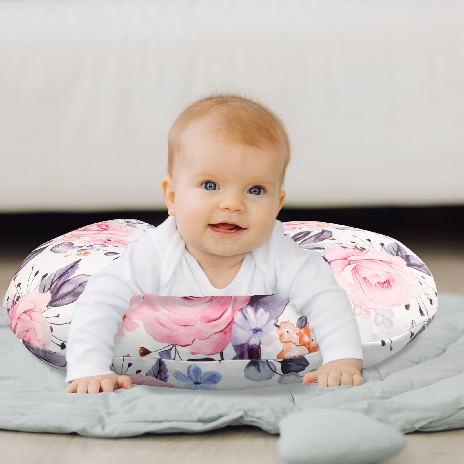 Nursing Pillow Cover for Baby Girl, Stretchy Removable Slipcover for Breastfeeding Pillows, Ultra Soft Comfortable Nursing Pillowcase, Baby Must Have (Pink Floral)