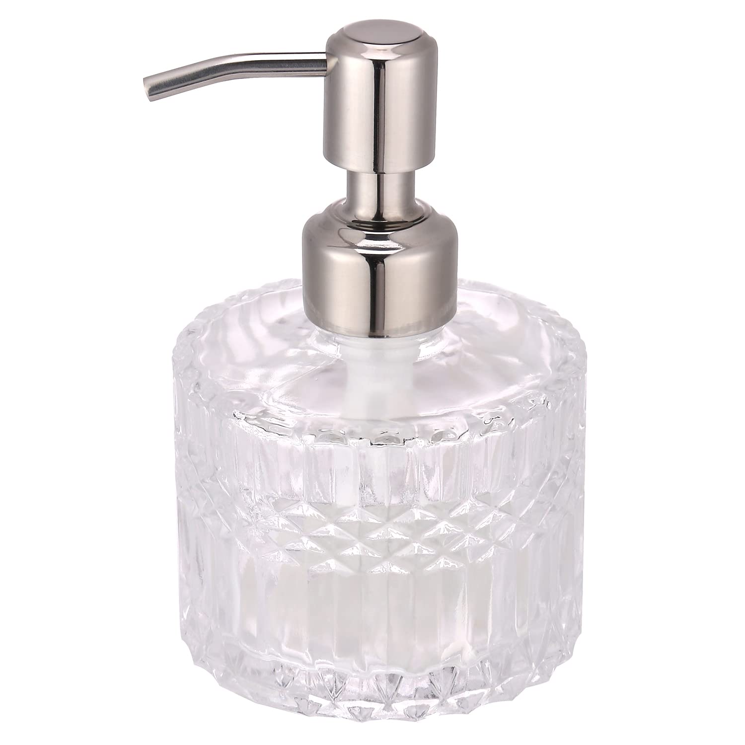 YunNasi Glass Soap Dispenser with Stainless Steel Pump, Clear Crystal Design, Vintage and Elegant, Refillable Liquid Hand Soap Dish Soap Dispensers for Bathroom Counter, Kitchen Sink (style 5)