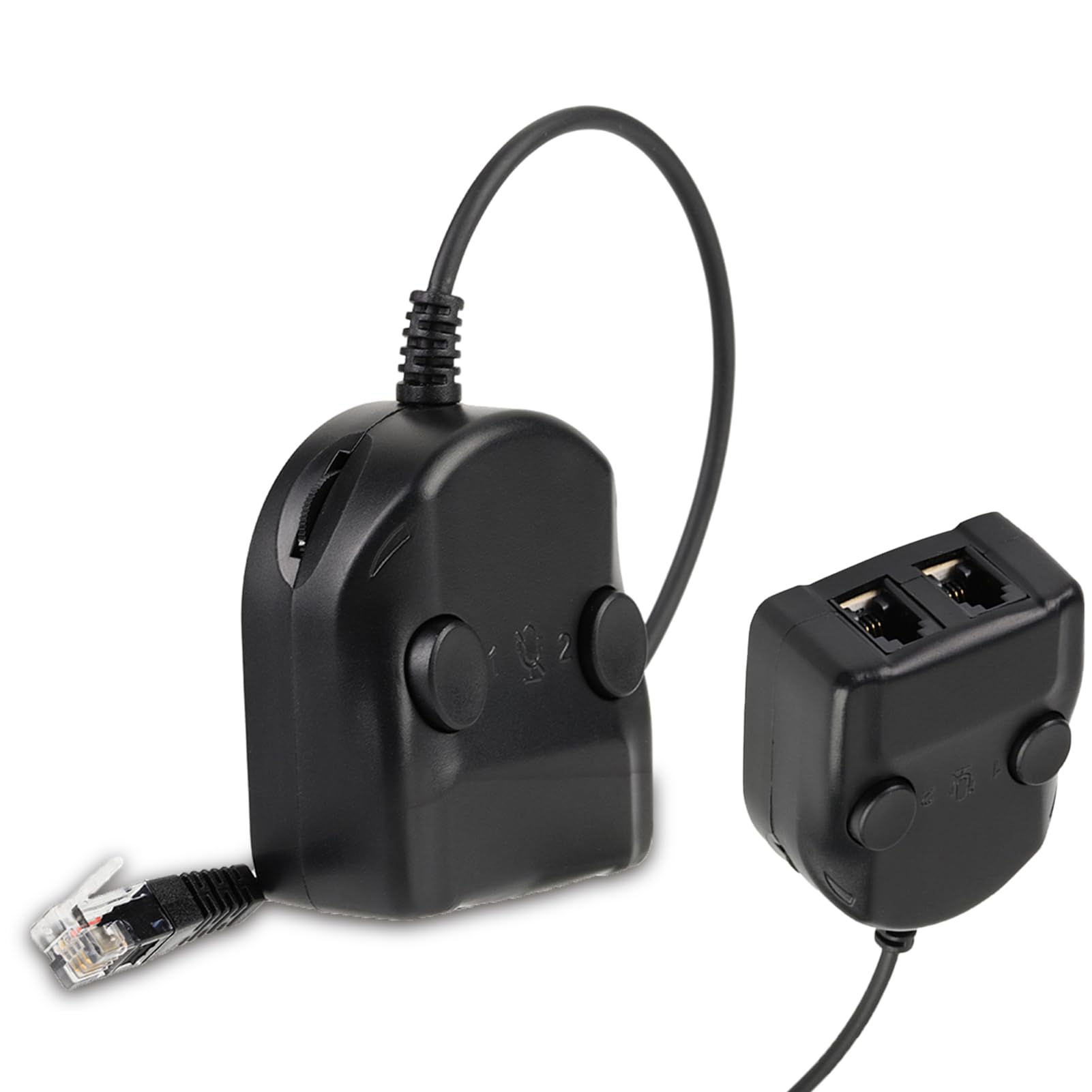 Crystal Headset Telephone Splitter, Telephone Training Adapter Volume Control Headset Adapter with Two Mute Buttons for Office Phones