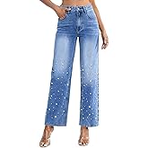Pearl Jeans for Women High Waisted Straight Wide Leg Denim Pants Casual Baggy Boyfriend Trousers