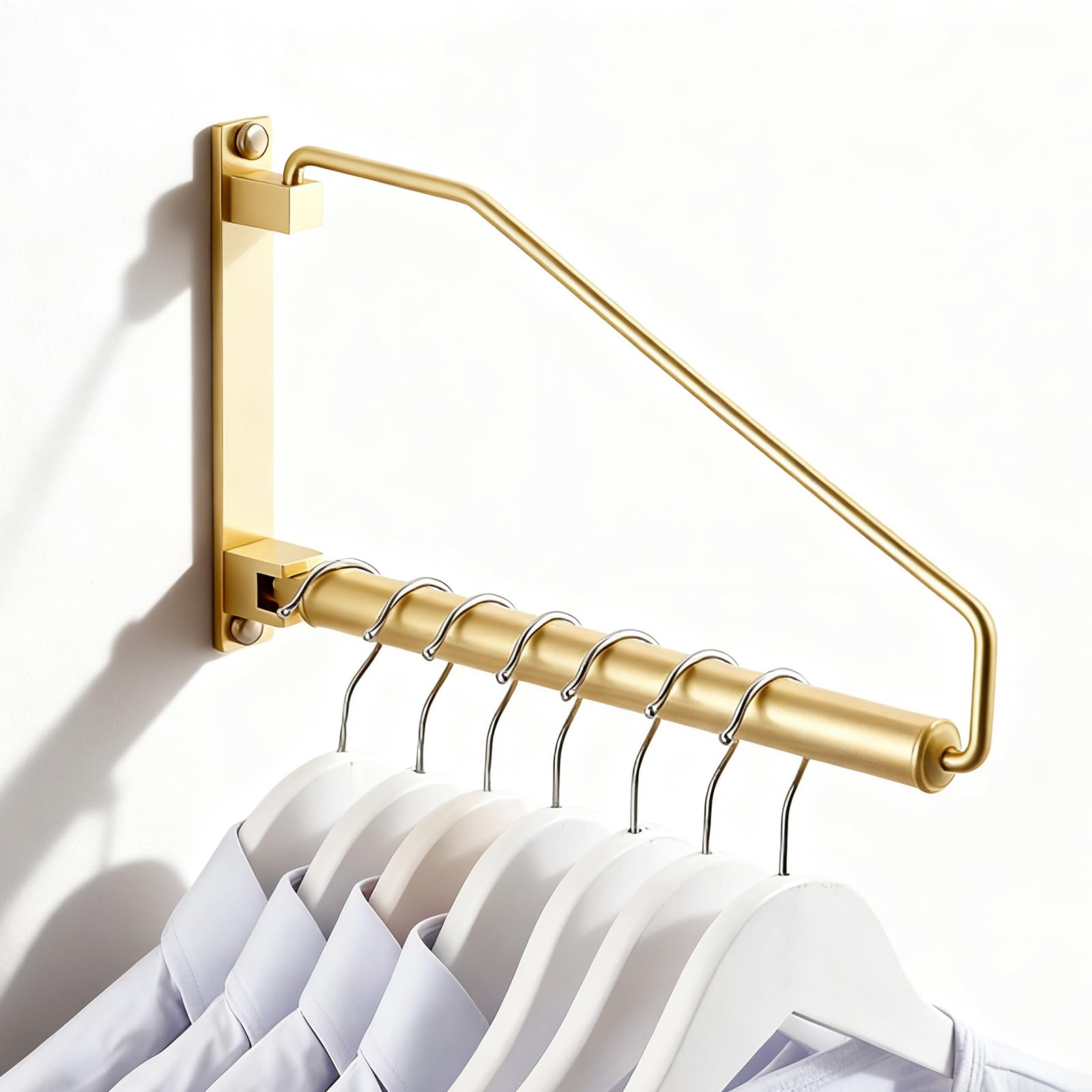 Wall Mounted Clothes Hanger Rack,NEWRAIN Gold 90°Folding Garment Hooks with Swing Arm Holder, Space Saving Clothing Organizer Used for Bedrooms, Laundry Rooms or Bathrooms