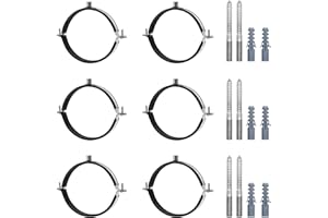 AKIHISA 6 Pcs 4.4-4.6 Inch Split Ring Pipe Hanger, 113-118mm Heavy Duty Adjustable Pipe Bracket Clamp with Screw & Expansion Tube, Wall Ceiling Mount Combination Thread M8/M10 Metal Pipe Clamps