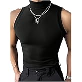 Milumia Men's Rib Knit Tank Top Sleeveless Turtleneck Mock Neck Casual Tops Streetwear