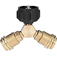 Anxingo Propane Y Splitter Adapter Tee Adapter Solid Brass LP Gas Connector with Male QCC and 2 Female QCC for LP Tank Cylind
