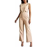 winkbay Women's 2 Piece Business Casual Outfits Elegant Crew Neck Sleeveless Top and Wide Leg Pants Set