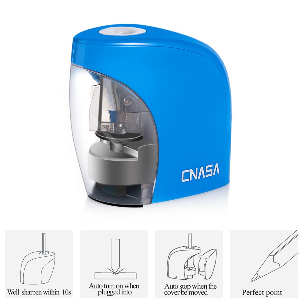 Electric Powerful Pencil Sharpener ,CNASA Compact Automatic 2B Pencil Colored Pencil Cutting Machine Sharpening 1500times AC/DC Power or AA Battery(Exclude) Stationery Tool for School Office Painting
