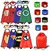Dress up Costume Cape and Mask Set with Matching Shaped Rubber Wristbands and 1 Drawstring Bag for Kids, Birthday Party Children(8pcs for boy)