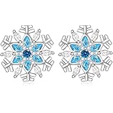 Snowflake Earrings for Women S925 Sterling Silver Snow Flower Piercing Studs Winter With Sapphire Aquamarine Valentine Jewelry Christmas Holiday Gifts