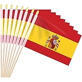 Pack of 20, Handheld Spain Flags 5x8 Inch – Small Spanish Flags on Wooden Sticks with Gold Spear Top, Mini Spain Country Flags for Parades, National Day, Festivals, and Hispanic Heritage Decorations