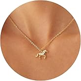 PRTGL Dainty Gold Necklace: 14k Gold Plated Dianty Boots Bow Sun Moon Horse Evil Eye Conch Seahorse Necklace for Women 16.5"+2"