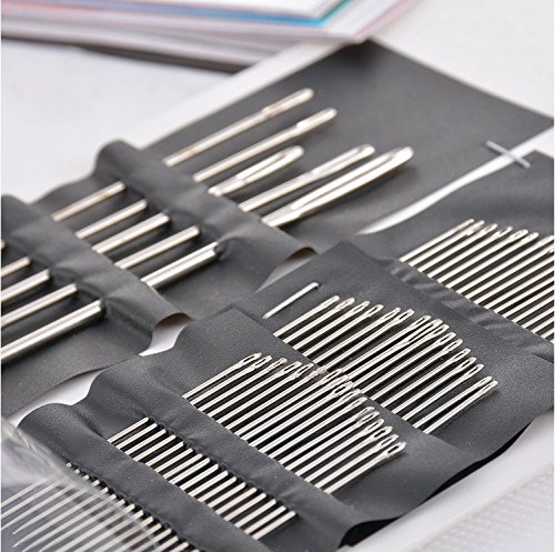 AKOAK 55 Count/Set Multi-sized Stainless Steel Big Eye Hand Swing Needles Set with Threader