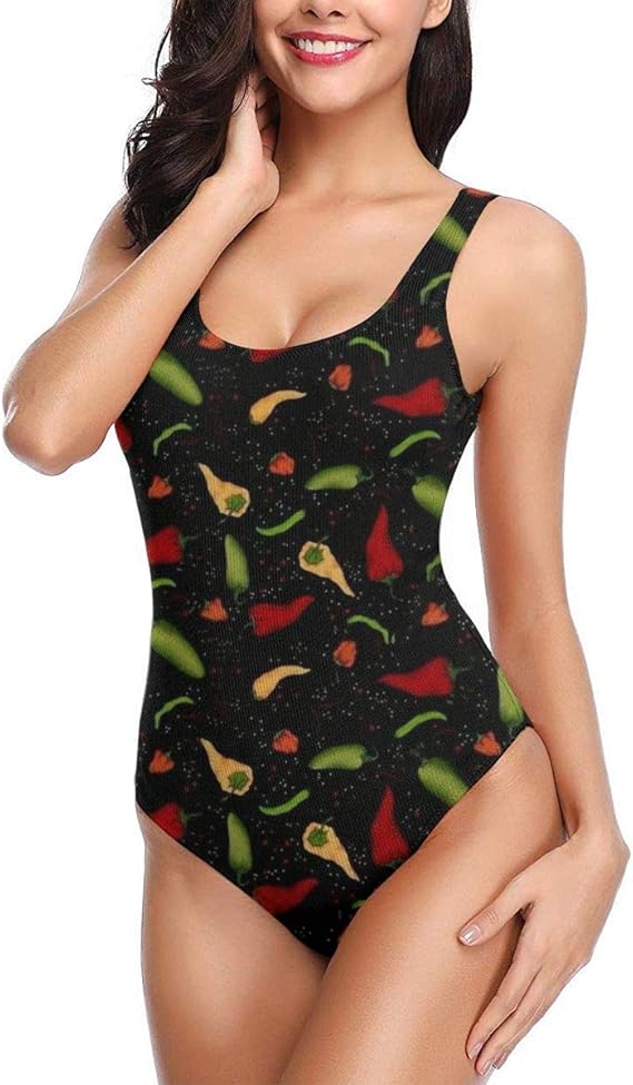 Red Yellow Green Chili Pepper Womens Vintage One Piece Swimsuit