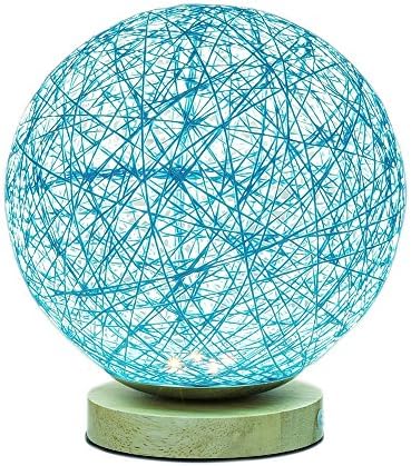 MaoJia Bedside Table Lamp, Rattan Ball Style Energy Saving Desk Bedside Lamp - Perfect LED Night Lamp for Living Room Bedroom Kitchen Home Dining Office and Bookcase Decoration-Blue(No Remote Control)