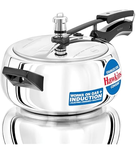 Hawkins 5 Litre Contura Pressure Cooker, Stainless Steel Inner Lid