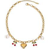 MUYAN Gold Plated Chunky Chain Necklace Shell Fish Heart Cherry Summer Holiday Jewelry