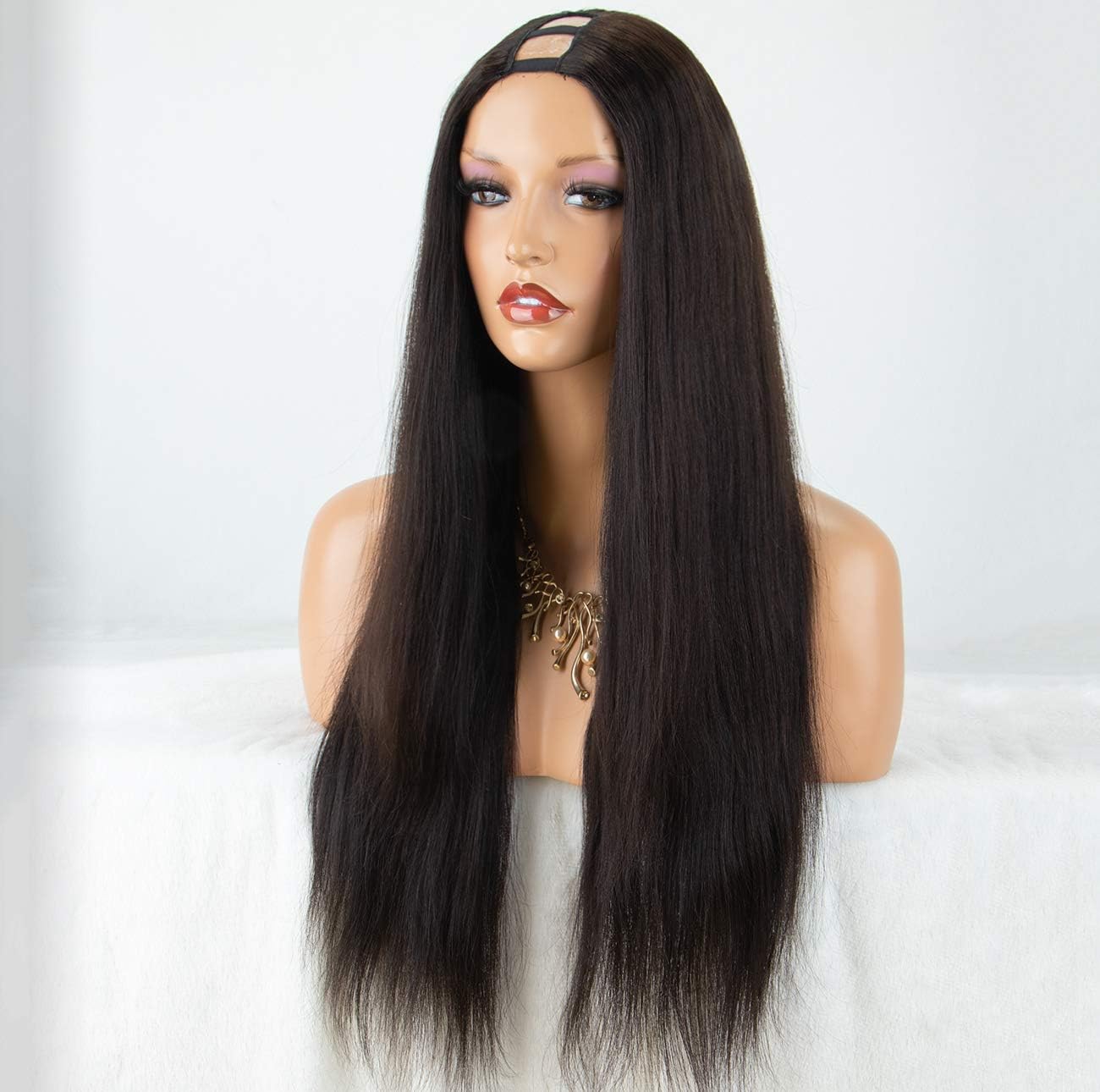 Chantiche Straight U-part Wig Human Hair with 250% Density Brazilian Remy Human Hair Wig for Black Women #1B 20 inches